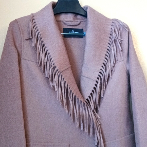 Tahari Jackets & Blazers - NWT Tahari / camel fringe Sweater Coat Size X S /wrap coat- camel/ Tahari coats
